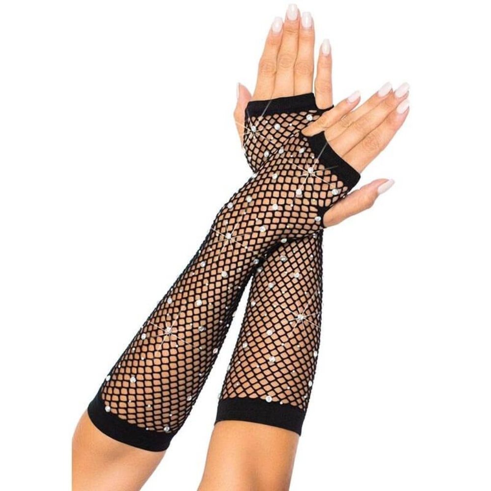 Rhinestone Fishnet Arm Warmers